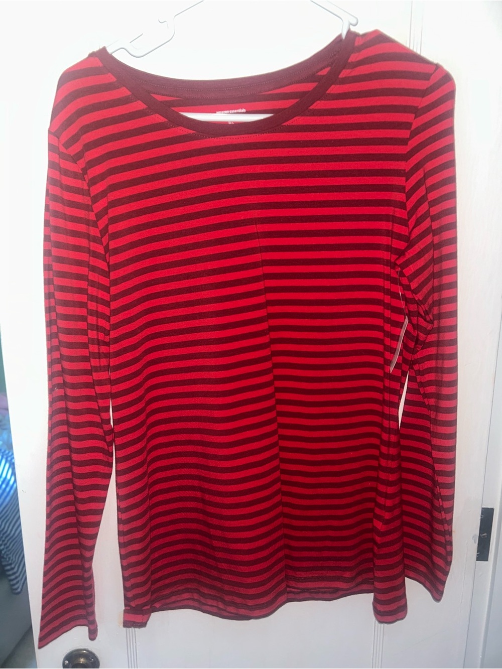 Striped Red and Maroon Long-Sleeve Women's Top